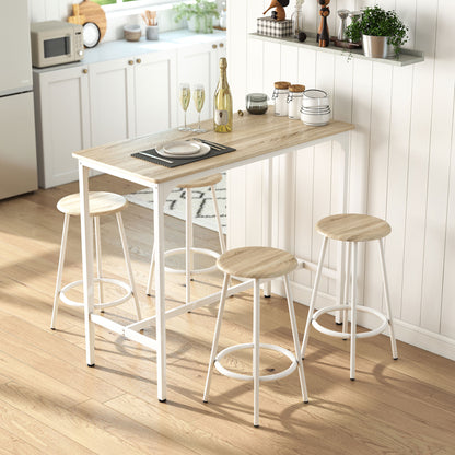 HOMCOM 5 Piece Bar Table Set for 4 with Stools, Metal Frame, Footrest for Kitchen Natural Wood--ChewyGames-ChewyGames