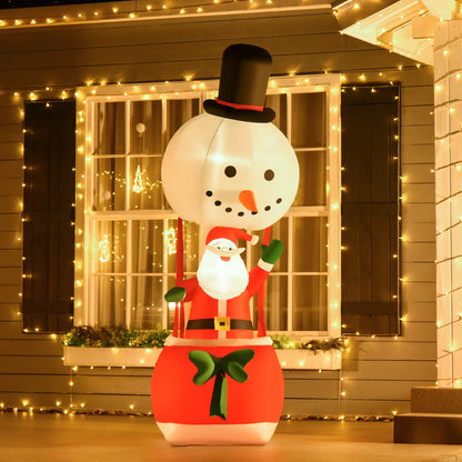 HOMCOM 8ft Christmas Inflatable Decoration with Santa Claus on Snowman Hot Air Balloon, Blow Up Xmas Decor for Outdoor Indoor