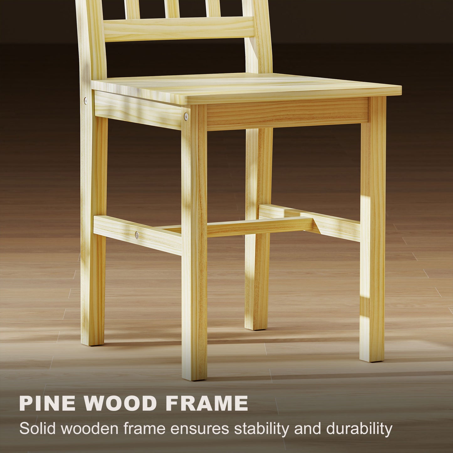 HOMCOM Dining Chairs Set of 2, Kitchen Chair with Slat Back, Pine Wood Structure for Living Room and Dining Room, Natural