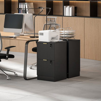 HOMCOM Filing Cabinet, Fluted Vertical File Cabinet with 2 Lockable Drawers and Hanging Rails, Black