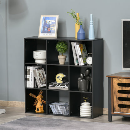 HOMCOM 3-tier 9 Cubes Storage Unit Particle Board Cupboard Bookcase Organiser Home Office Shelves, Black--ChewyGames-ChewyGames