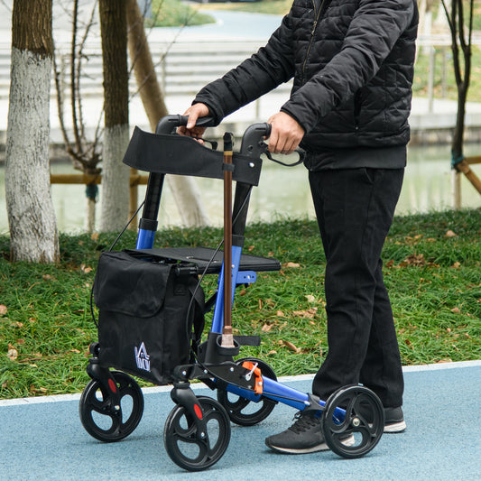HOMCOM Portable Rollator Walker with 6 Adjustable Height and Dual Brakes for travel and Dailt Use, Blue