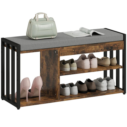 HOMCOM Shoe Storage Bench w/ Seat, Upholstered Entryway, 3 Shelves Brown