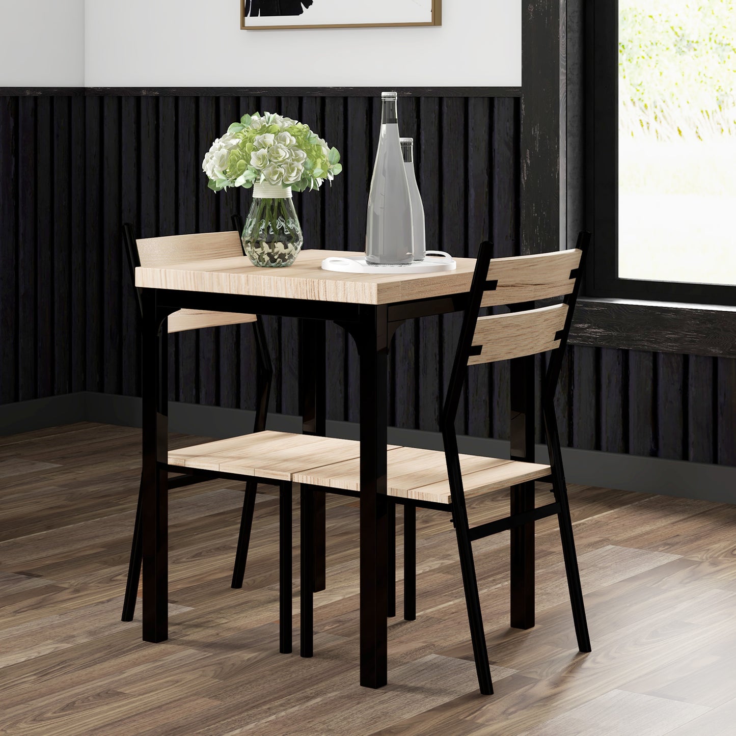 HOMCOM Three-Piece Minimal and Compact Dining Set, Light Wood Grain