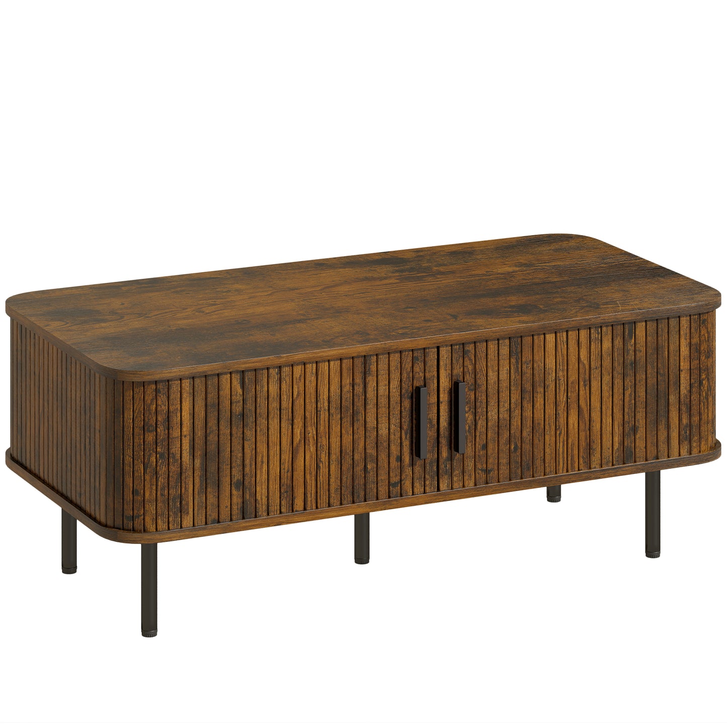 HOMCOM Coffee Table with Storage, Living Room Table with Slatted Tambour Sliding Doors and Adjustable Foot Pads, Rectangular Coffee Table with Elevated Base for Living Room, Rustic Brown