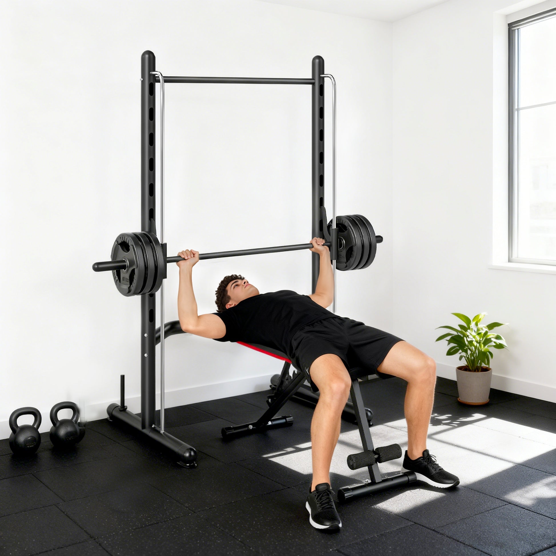 HOMCOM Adjustable Squat Rack, with Pull Up Bar, Barbell Bar for Home Gym--ChewyGames-ChewyGames