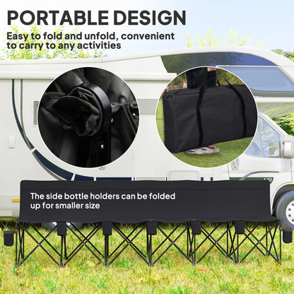 Outsunny 6 Seater Folding Camping Chair with Cup Holder & Carry Bag - Black