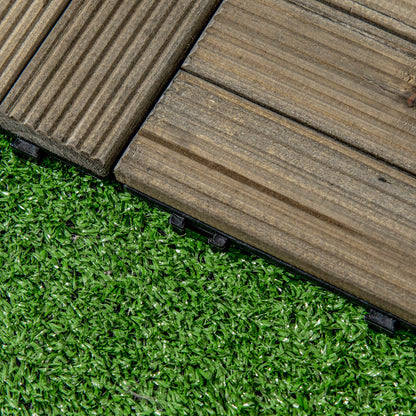 Outsunny 27 Pcs Wooden Interlocking Decking Tiles, Outdoor Flooring Tiles for Patio, Balcony, Terrace, Hot Tub, 30 x 30 cm per Piece, 2.5㎡ per Pack, Charcoal Grey