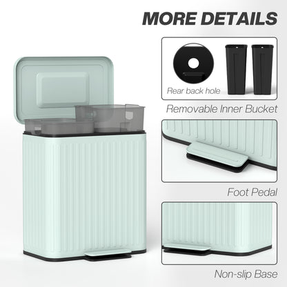 HOMCOM 40L Dual Compartment Rubbish Bin, with Soft-Close Lid - Green