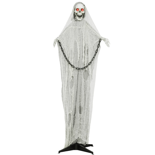 Outsunny 183 cm Life Size Halloween Animated Skeleton Grim Reaper with Glowing LED Eyes, Scary Halloween Decorations, Battery Operated, Indoor Party Props