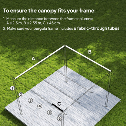 Outsunny Retractable Pergola Cover, 2.55 x 2.5 m Replacement Canopy Fabric for 3 x 3 m Frame, Roof Top Only, Tan