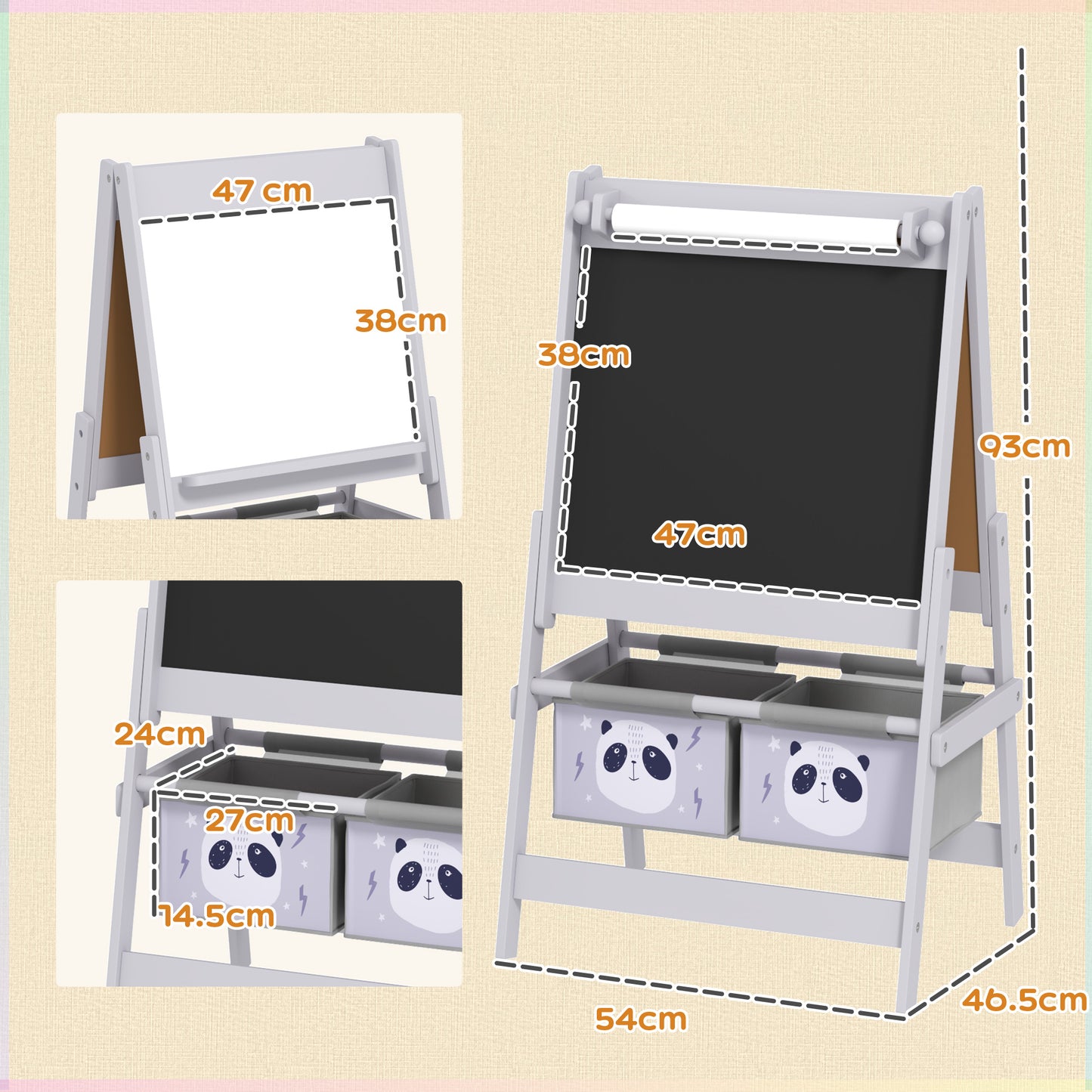 AIYAPLAY 3-In-1 Kids Easel with Paper Roll, Art Easel, with Storage - Grey--ChewyGames-ChewyGames