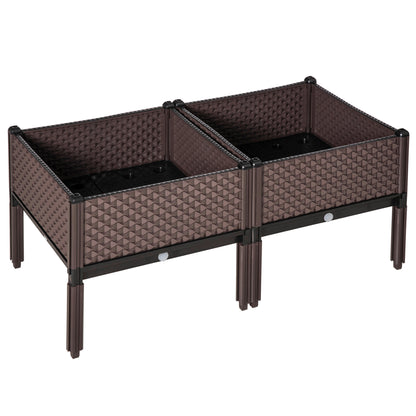 Outsunny Set of 2 Indoor/Outdoor Planter Boxes | Garden Raised Elevated Beds, Flowers Vegetables Fruits Herbs Container w/ Self-Watering Design Drainage Holes, Brown--ChewyGames-ChewyGames