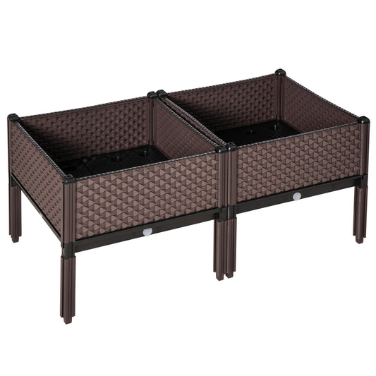 Outsunny Set of 2 Indoor/Outdoor Planter Boxes | Garden Raised Elevated Beds, Flowers Vegetables Fruits Herbs Container w/ Self-Watering Design Drainage Holes, Brown--ChewyGames-ChewyGames