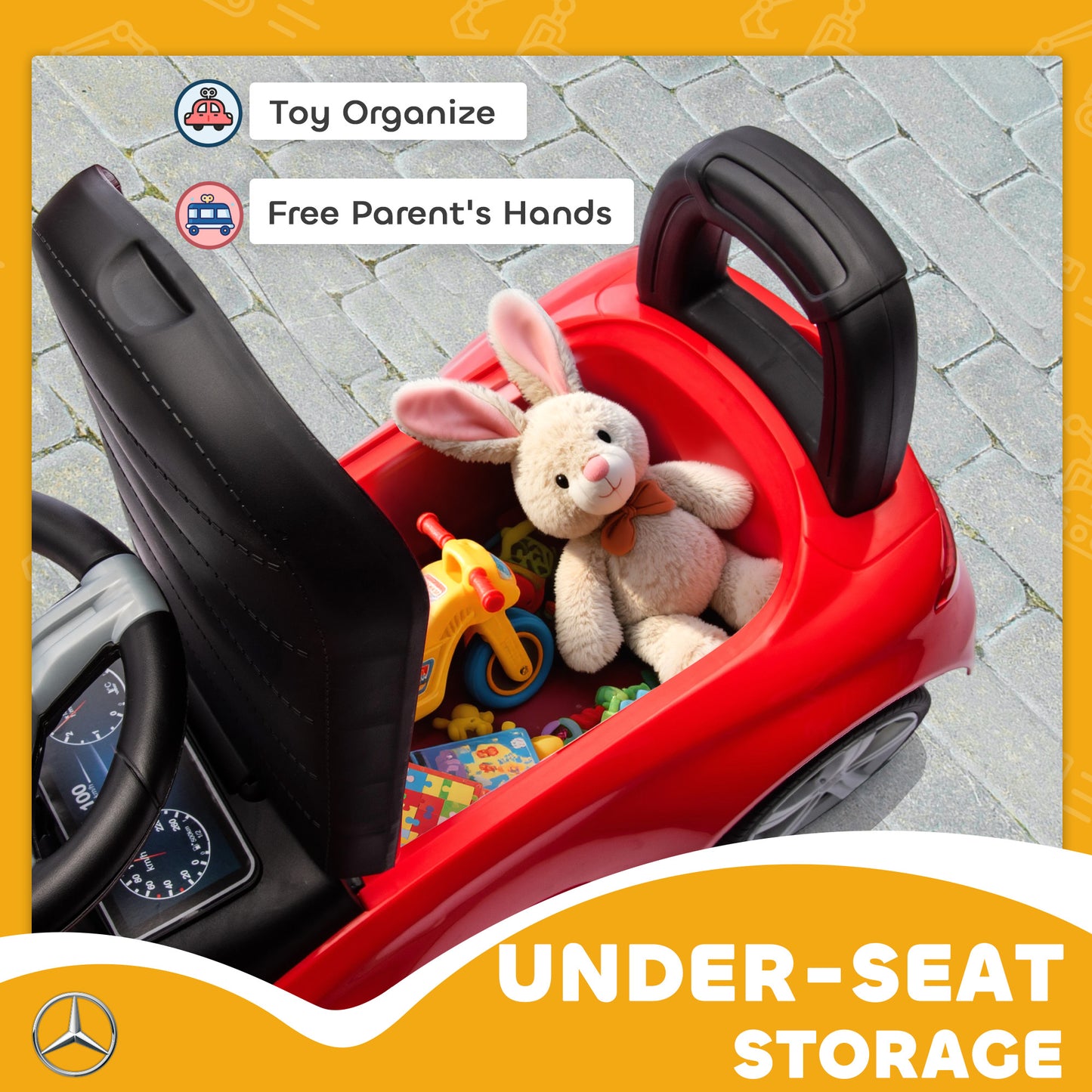 AIYAPLAY Official Mercedes-Benz Ride On Car, Foot to Floor Sliding Walker with Horn, Engine Sounds and Under-Seat Storage, Red
