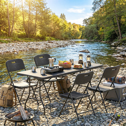 Outsunny 5 Piece 6ft Foldable Table and Chairs, Portable Picnic Table Set with 4 Chairs, Waterproof Top and Steel Frame, Black