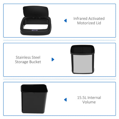HOMCOM 20L LUXURY Automatic Sensor Dustbin Kitchen Waste Bin Rubbish Trashcan Auto Dustbin Stainless Steel with Bucket 33*25*42.5CM