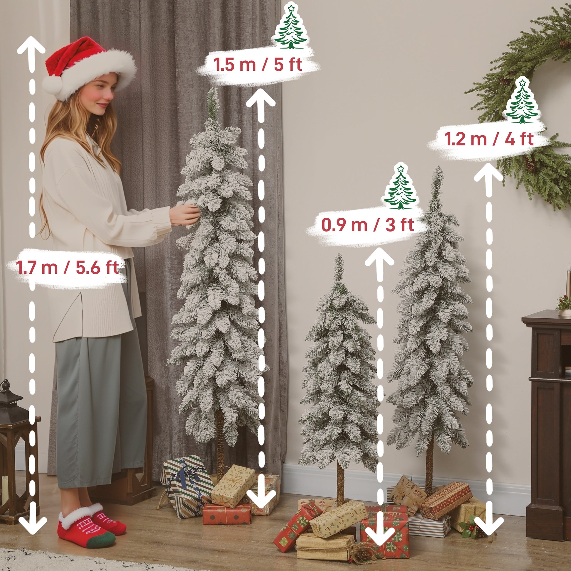 HOMCOM Set of 3 Pencil Flocked Christmas Tree, 3ft 4ft 5ft--ChewyGames-ChewyGames