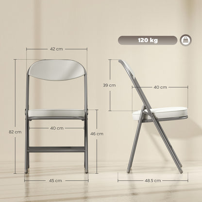 HOMCOM Set of Four Folding Corduroy Seat Chairs, Cream