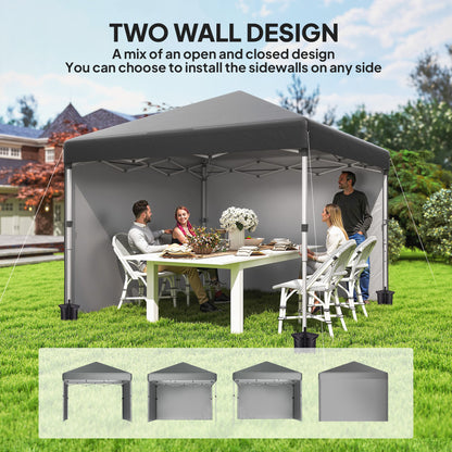 Outsunny 3 x 3 (M) Pop Up Gazebo, UPF 30+ with 2 Sidewalls, Leg Weight Bags and Wheeled Bag, Height Adjustable Party Tent Event Shelter for Garden, Patio, Dark Grey