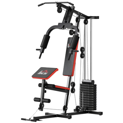HOMCOM Multigym Station, with 66KG Weight Stack, for Strength Training Red Black