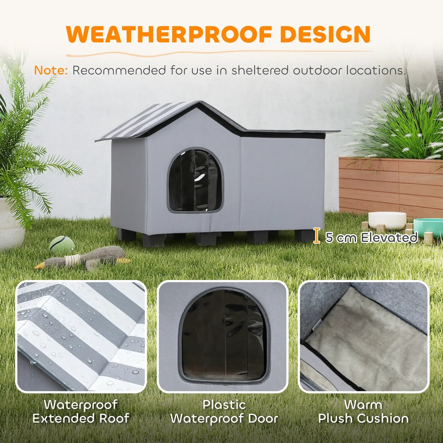PawHut Outdoor Cat House Weather Resistant Cat Cave w/ Elevated Base And Cushion