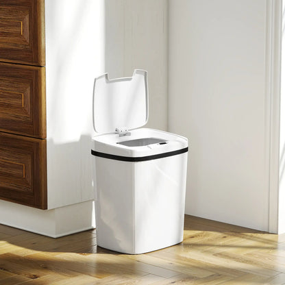 HOMCOM 15L Touchless Sensor Bin Automatic Kitchen Bathroom Rubbish Bin White