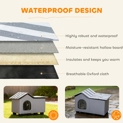 PawHut Outdoor Cat House Weather Resistant Cat Cave w/ Elevated Base And Cushion