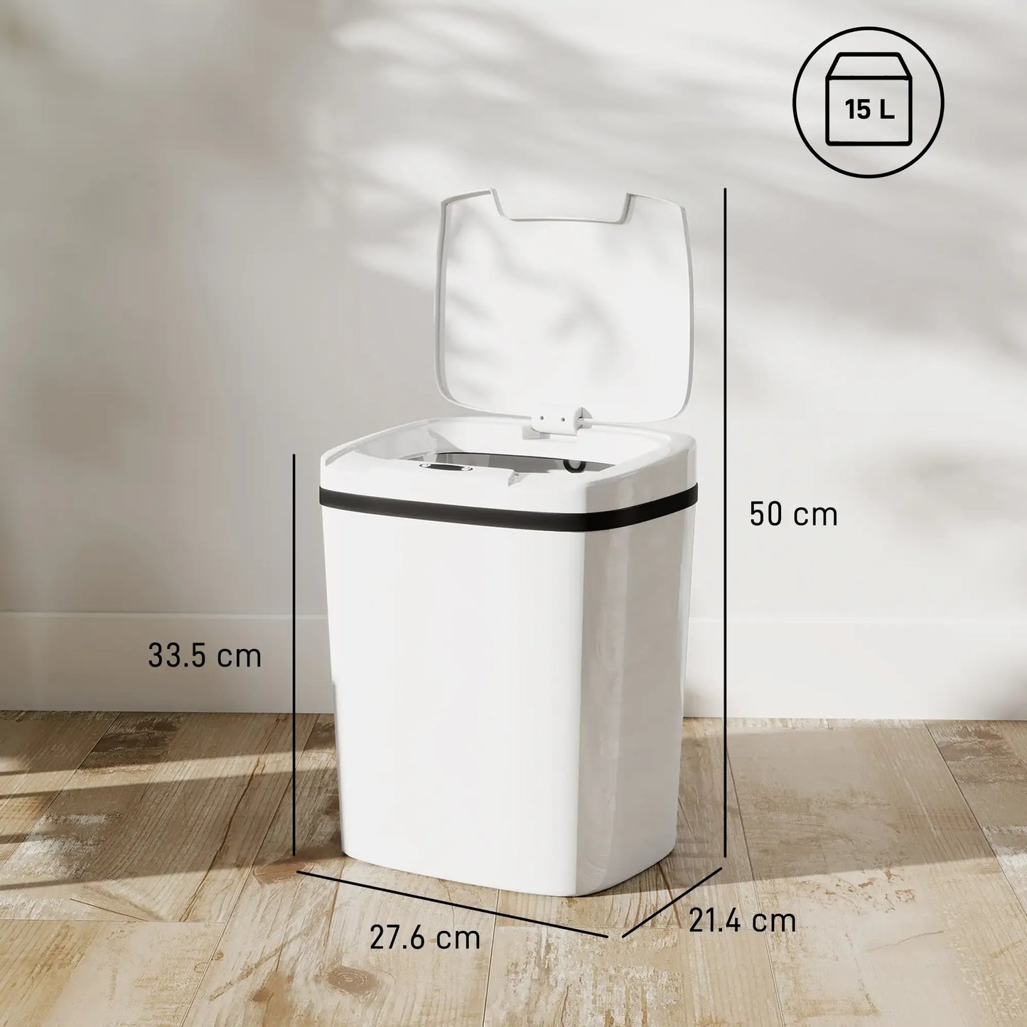 HOMCOM 15L Touchless Sensor Bin Automatic Kitchen Bathroom Rubbish Bin White