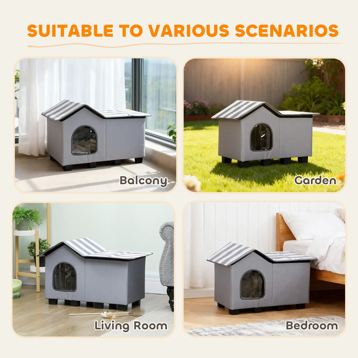 PawHut Outdoor Cat House Weather Resistant Cat Cave w/ Elevated Base And Cushion