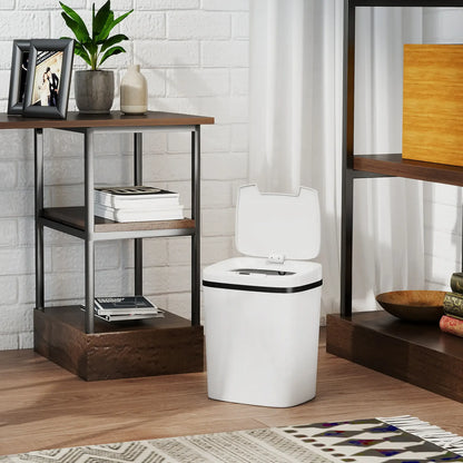 HOMCOM 15L Touchless Sensor Bin Automatic Kitchen Bathroom Rubbish Bin White