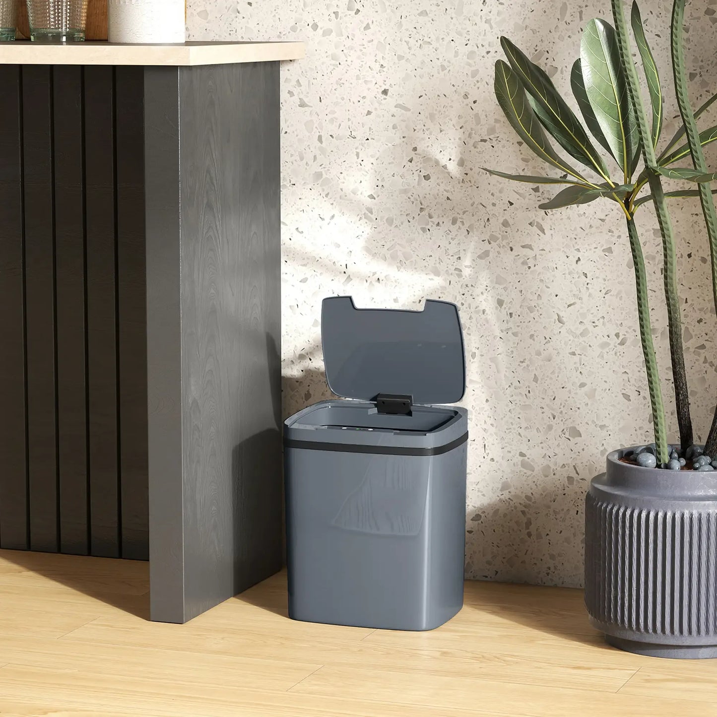 HOMCOM 15L Touchless Sensor Bin Automatic Kitchen Bathroom Rubbish Bin Grey