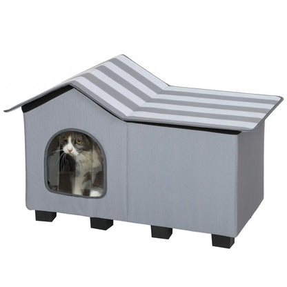 PawHut Outdoor Cat House Weather Resistant Cat Cave w/ Elevated Base And Cushion