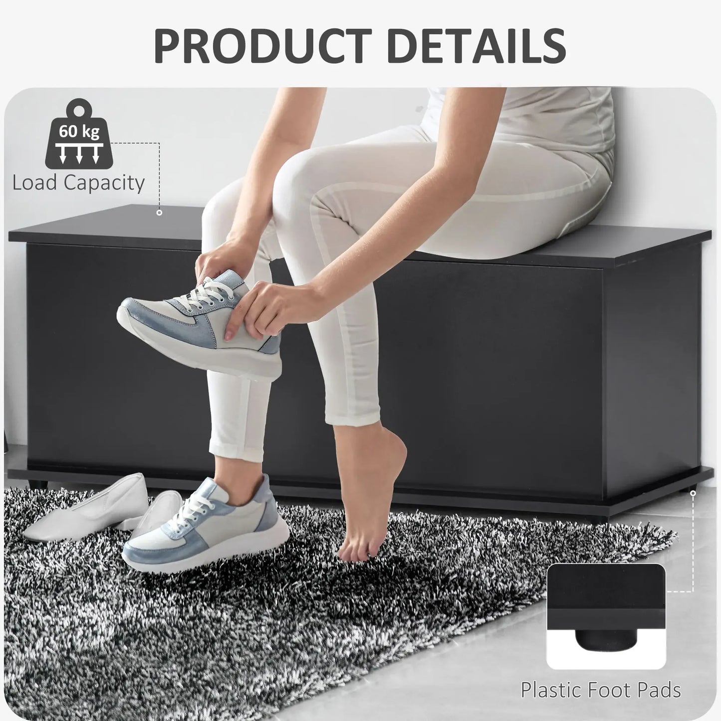 Storage Chest With Lid, 113L Storage Box Black