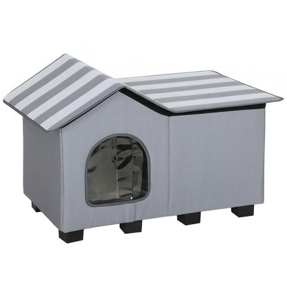 PawHut Outdoor Cat House Weather Resistant Cat Cave w/ Elevated Base And Cushion
