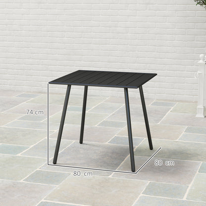 Outsunny Square Garden Table with Slat Top, Steel Frame, Outdoor Table for 4 Person, 80 x 80 x 74 cm, Black
