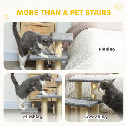 PawHut Dog Steps for Bed, 3 Step Adjustable Pet Stairs for Sofa with 6 Sisal Scratching Posts for Small Dogs & Cats, Grey