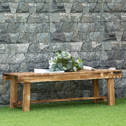 Outsunny Wooden Garden Benches, 2 Seater Outdoor Benches, Fir Wood Backless Patio Loveseat with Slatted Seat for Park, 110 x 38 x 35 cm, 3 Pieces, Carbonised