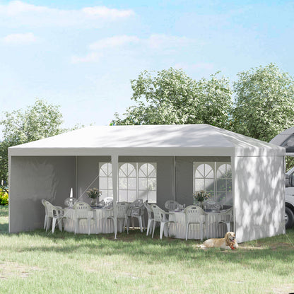 Outsunny 6 x 3 m Party Tent Gazebo Marquee Outdoor Patio Canopy Shelter with Windows and Side Panels White