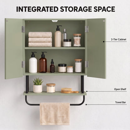 HOMCOM Bathroom Wall Cabinet Modern Space Saver Wall Mounted Cabinet Doors Storage Green