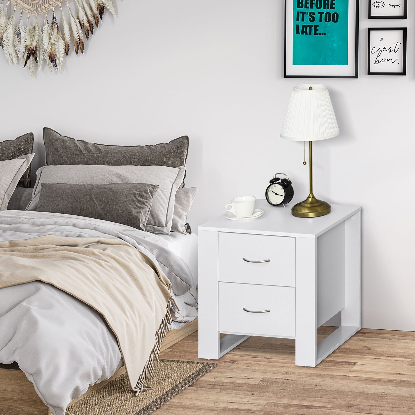 HOMCOM Bedroom Furniture Set, Drawer Chest and Nightstand, Modern White