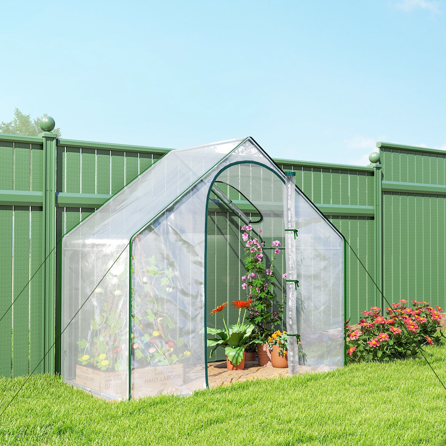 Outsunny Walk In Tomato Greenhouse Garden Outdoor Mini Greenhouse Flower Planter Steel Frame with Zipped Door & Window, PVC Cover, 180 x 100 x 168CM, Clear