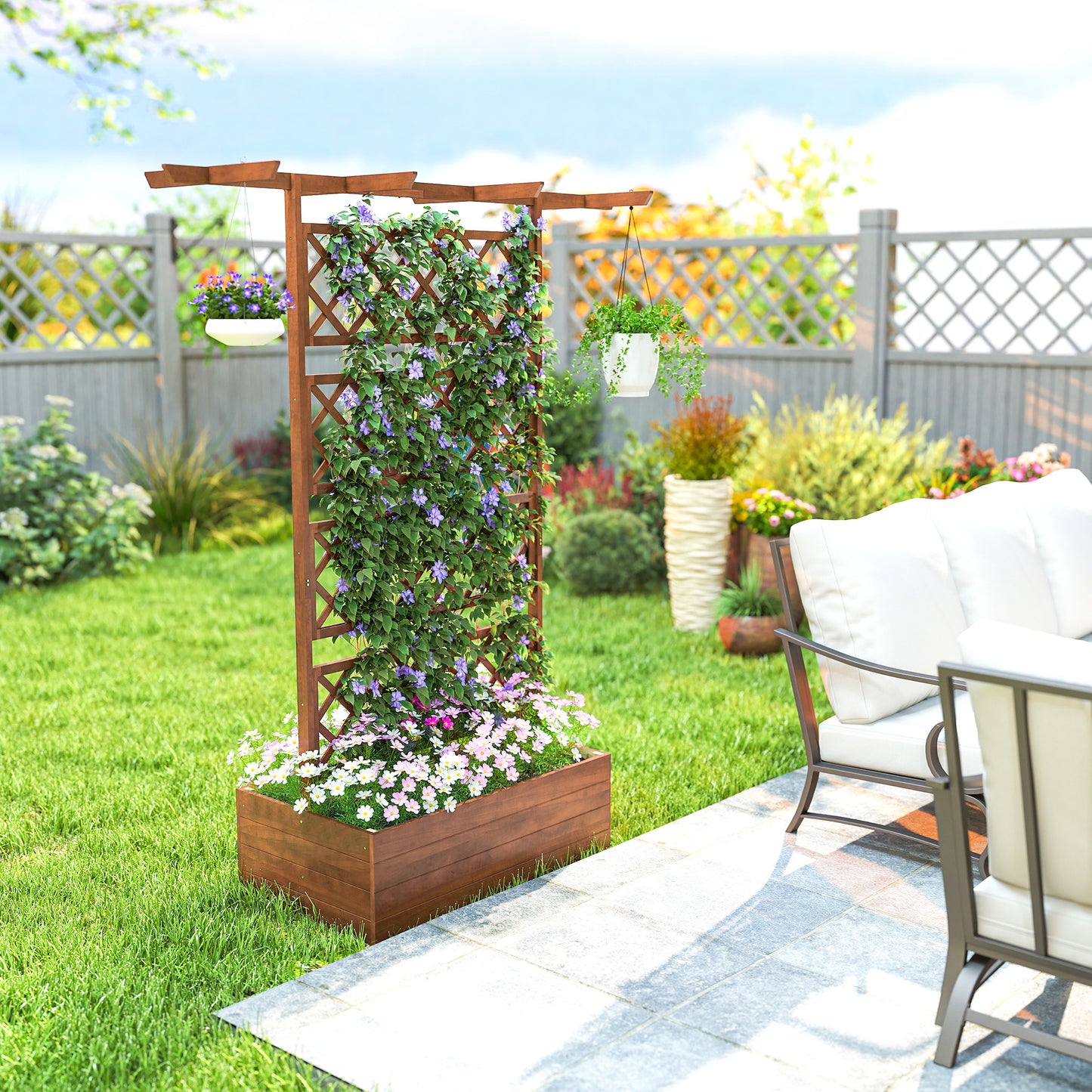 Outsunny Wooden Trellis Planter Box, Raised Garden Bed to Grow Vegetables, Herbs and Flowers, Orange
