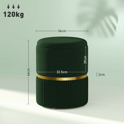 HOMCOM Velvet-Feel Storage Ottoman - Green