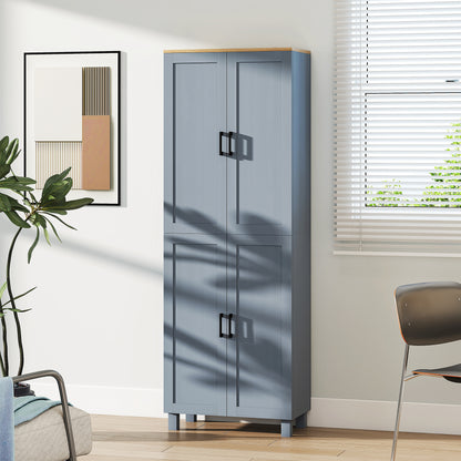 HOMCOM Freestanding Kitchen Cupboard, 4-Door Storage Cabinet with Adjustable Shelves, Modern Kitchen Pantry, 170cm, Grey