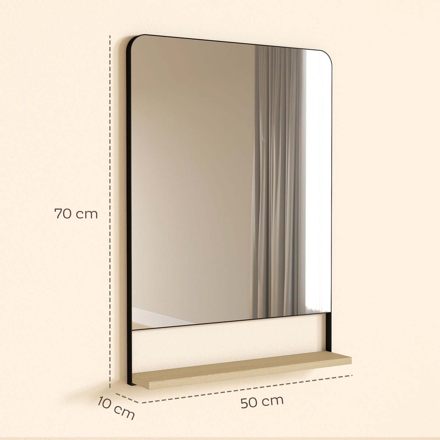 HOMCOM Wall Mirror with Wood Shelf - Black