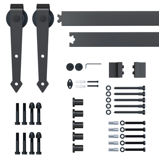 HOMCOM 6.6FT/200cm Black Sliding Door Kit for Single Barn Door, Antique Sliding Barn Door Hardware Kit with J Shape Hanger