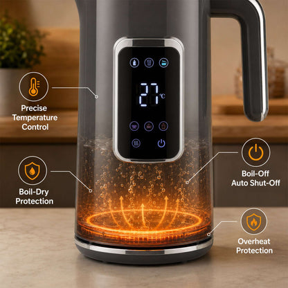 HOMCOM Electric Kettle, 1.7L Fast Boil 3000W Water Kettle with LED Display, Adjustable Temperature, Keep Warm Function, Grey