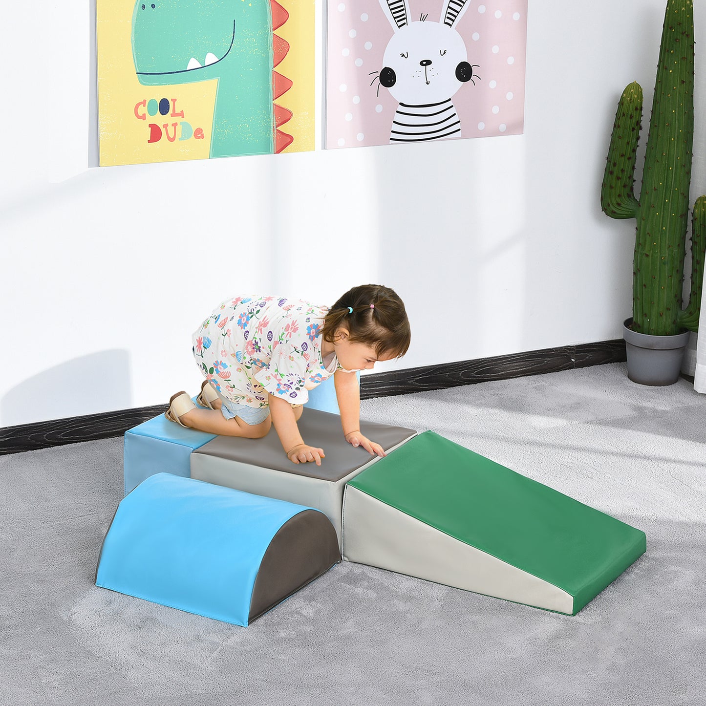HOMCOM 5 Piece Kids Soft Play Set, Climb and Crawl Activity Toys Set for Baby Toddler, Soft Foam Blocks Indoor Play Equipment Learning Toys Blue