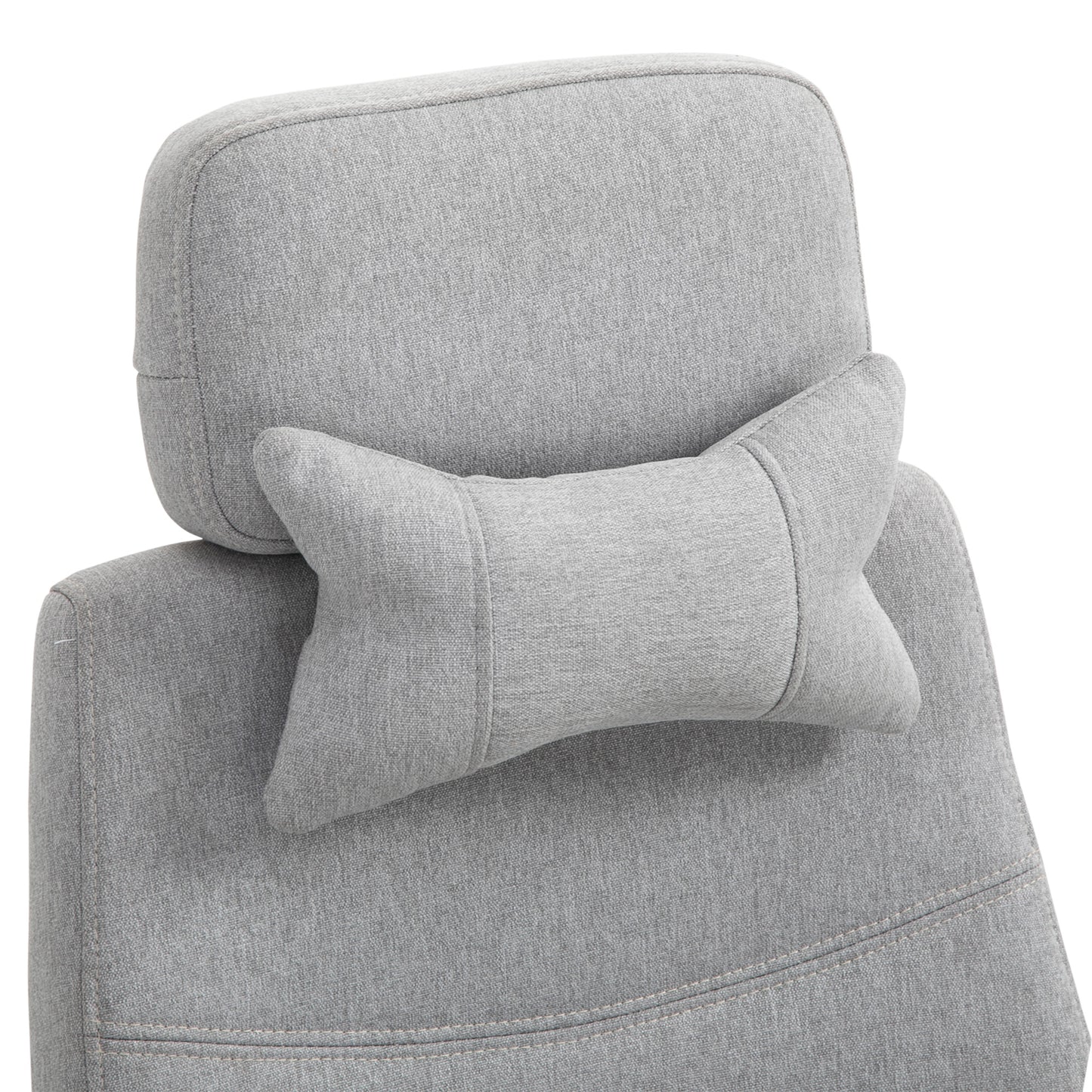 Vinsetto Office Chair, High Back Fabric Work Chair with 160° Reclining Backrest, Retractable Footrest, Neck and Lumbar Pillow, Light Grey